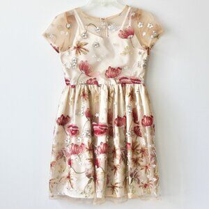 Chasing Fireflies Champagne Tan Gold Floral Embroidered Knee-Length Dress 14